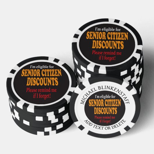 Senior Citizen Korting Herinnering Ontwerp | HUMOR Poker Chips (Opstapeling)