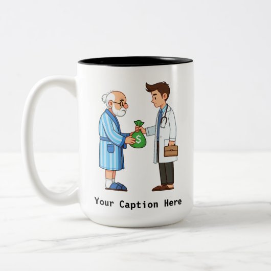Senior Citizen Paying Off Medical Debt Tweekleurige Koffiemok (Links)