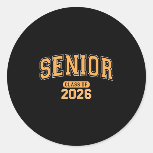 Senior CL van 2026 Afstuderen gebogen Oranje lette Ronde Sticker (Voorkant)