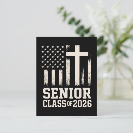 Senior Class 2026 Cross Flag USA Briefkaart (Staand voorkant)