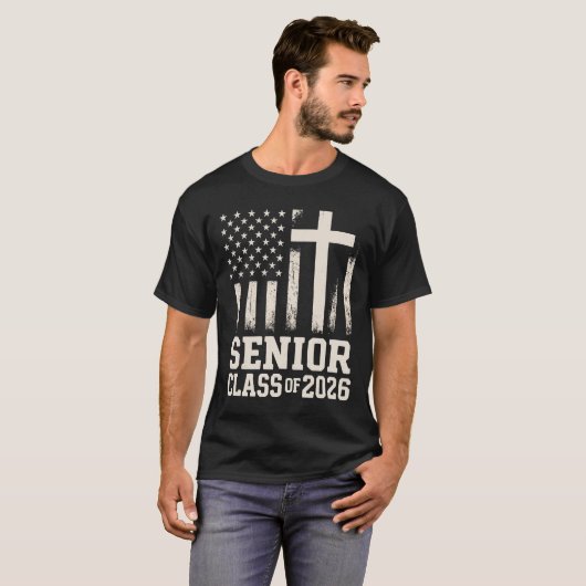 Senior Class 2026 Cross Flag USA T-shirt (Voorkant volledig)