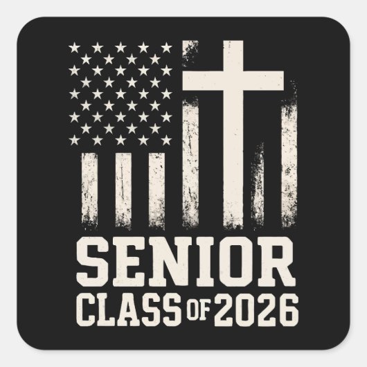 Senior Class 2026 Cross Flag USA Vierkante Sticker (Voorkant)
