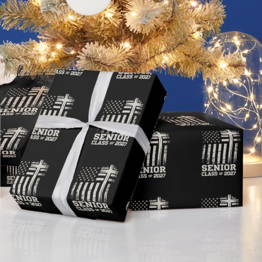 Senior Class Of 2027 USA Flag Cross Christian Grad Cadeaupapier (Feestdagen)