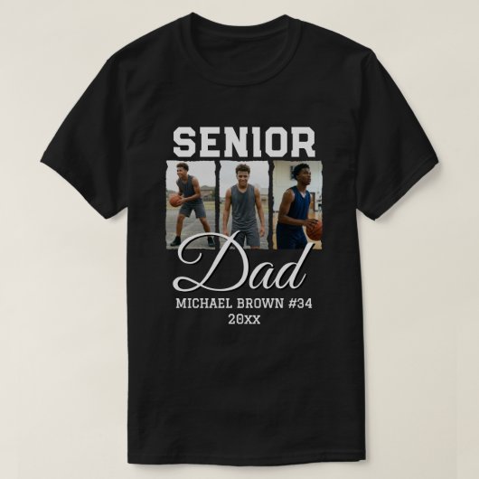 Senior Dad Basketbal Foto Collage Aangepaste Naam T-shirt (Design voorkant)