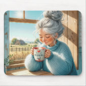 senior dame Drink koffie Muismat (Voorkant)