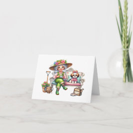  senior dame met hond notitiekaartje