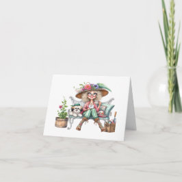  senior dame met hond notitiekaartje