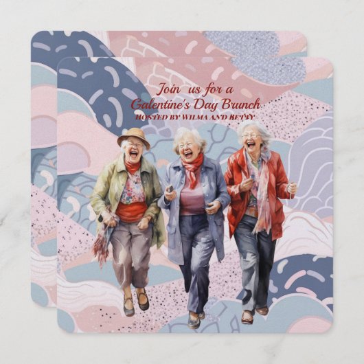 Senior Dames Galentine's Day Brunch Feestdagenkaart (Voorkant / Achterkant)