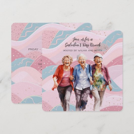 Senior Dames Galentine's Day Brunch Feestdagenkaart (Voorkant / Achterkant)
