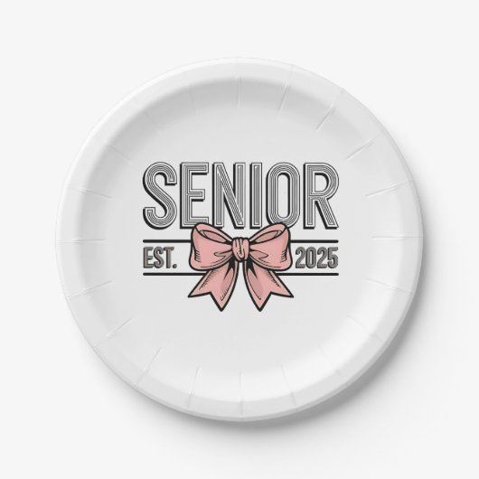 Senior Est 2025 Bow Coquette Afstuderen Papieren Bordje (Voorkant)