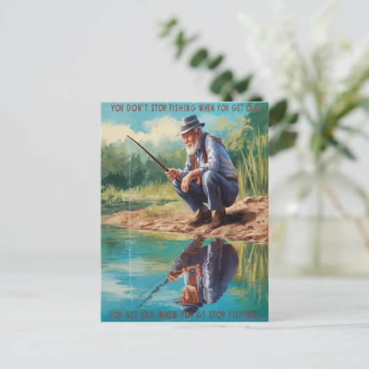 Senior Fisherman's Reflection Briefkaart (Staand voorkant)