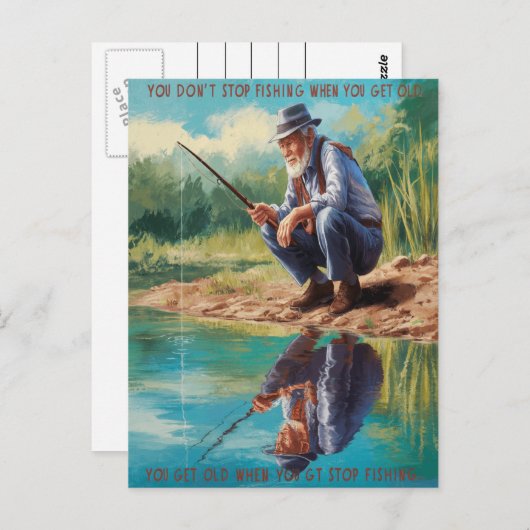 Senior Fisherman's Reflection Briefkaart (Voorkant / Achterkant)