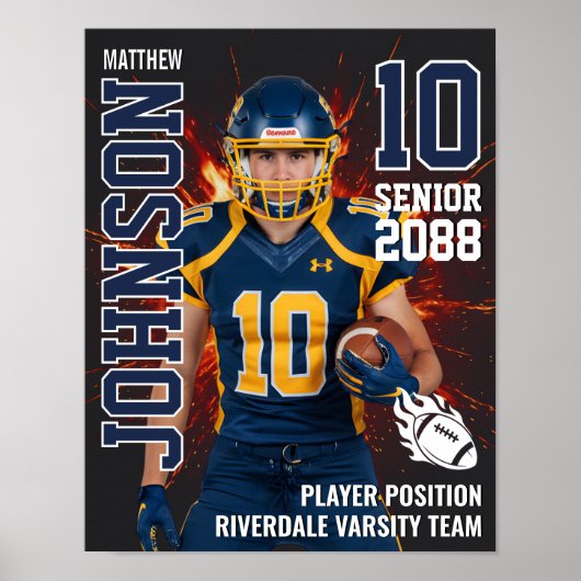 Senior Football Photo Fire Background Sports Poster (Voorkant)