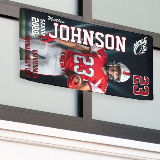 Senior Football Team Player Sports Photo Vertical Spandoek (Buitenkant Gebouw)