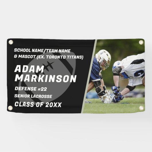 Senior Football Zwart-wit Outdoor Banner (Horizontaal)