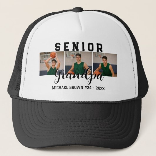 Senior Grandpa Custom 3 Photo Collage Basketball Trucker Pet (Voorkant)