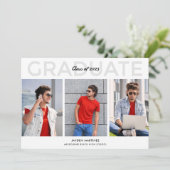 Senior Guy Three Photo Graduparty Uitnodiging (Staand voorkant)