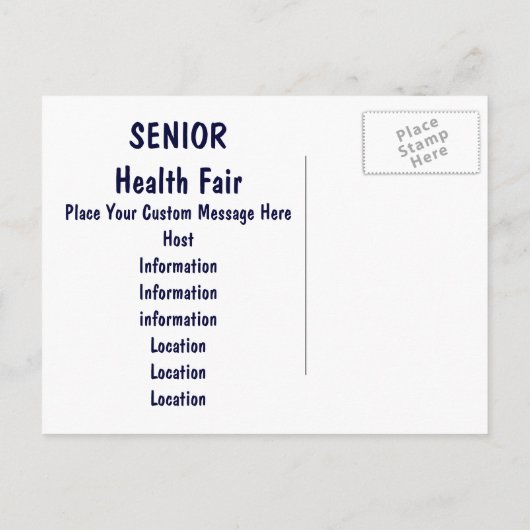 SENIOR Health Fair Invitation Kaarten, aangepast B Uitnodiging Briefkaart (Achterkant)