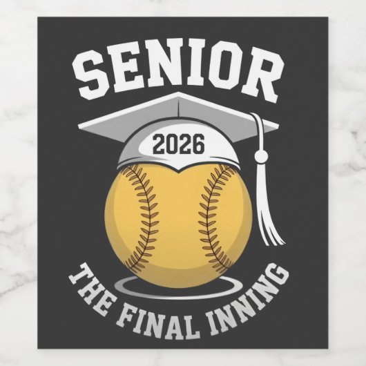 Senior Het Laatste Inning 2026 Softbal Afstuderen Wijn Etiket (Enkel label)