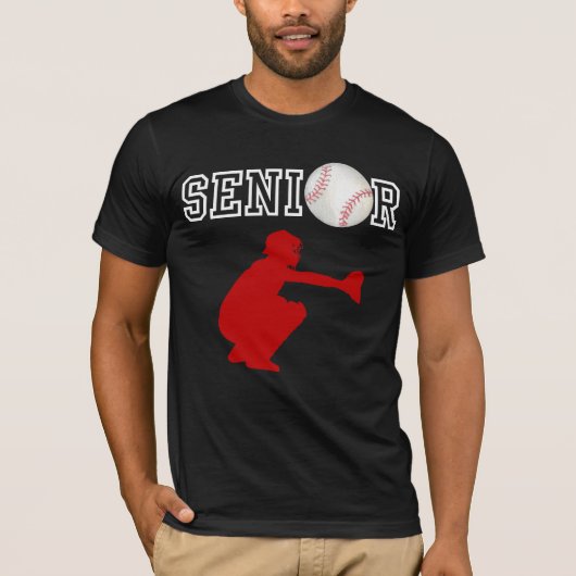 Senior honkbal catcher speler rode silhouet t-shirt (Voorkant)