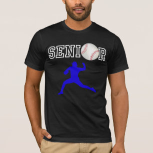Senior honkbalpitcher speler blauwe silhouet t-shirt