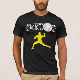 Senior honkbalpitcher speler gele silhouet t-shirt