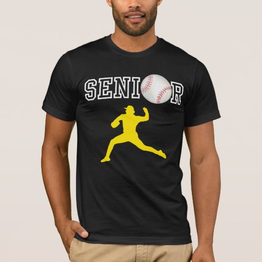 Senior honkbalpitcher speler gele silhouet t-shirt (Voorkant)