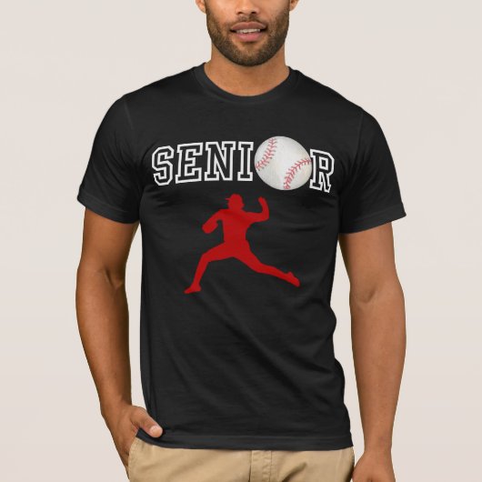 Senior honkbalpitcher speler rode silhouet t-shirt (Voorkant)