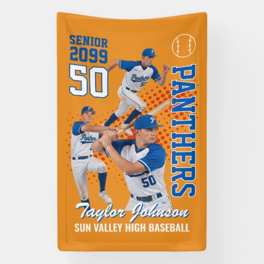 Senior honkbalspeler aangepaste foto sport spandoek (Verticaal)
