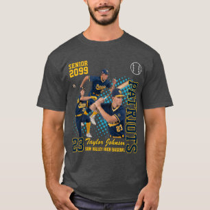 Senior Honkbalspeler Aangepaste Fotocollage Blauw T-shirt