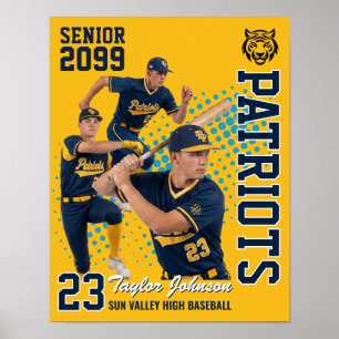 Senior honkbalspeler aangepaste fotocollage geel poster