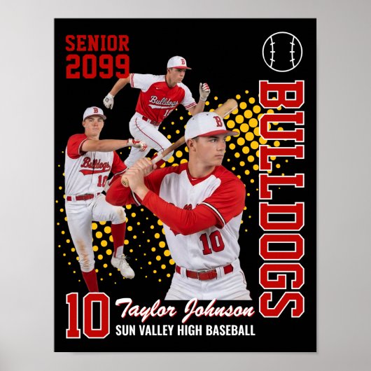 Senior honkbalspeler aangepaste fotocollage rood poster (Voorkant)