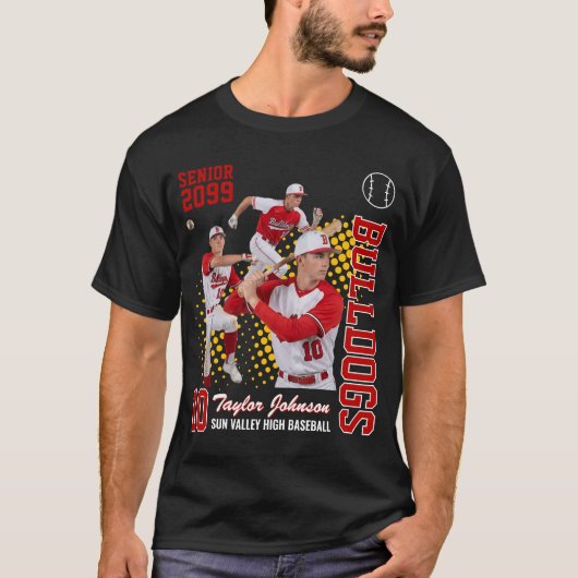 Senior Honkbalspeler Aangepaste Fotocollage Rood T-shirt (Voorkant)