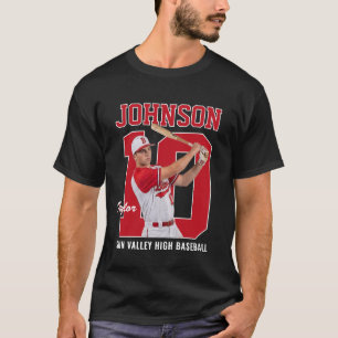 Senior Honkbalspeler Nummer Aangepaste Foto Rood T-shirt