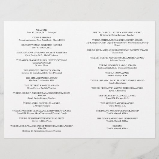 Senior Honours en Awards oproepingsprogramma Flyer (Achterkant)