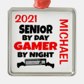 Senior houdt van het spelen van VideoSpelen KLANT Metalen Ornament (Voorkant)