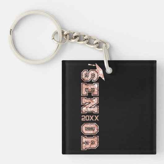 Senior Jaar Afstudeerder Afstuderen Glitter Sequin Sleutelhanger (voorkant)