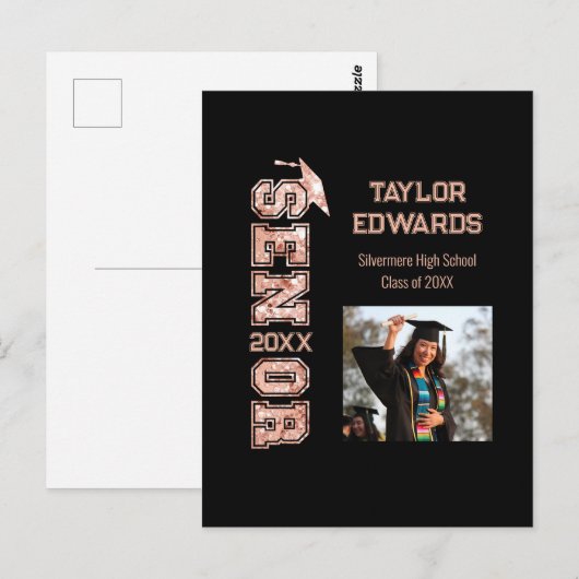 Senior Jaar Afstudeerder Foto Afstuderen Glitter J Briefkaart (Voorkant / Achterkant)