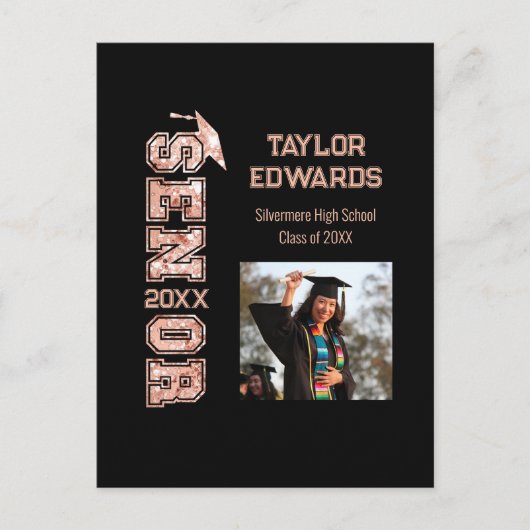 Senior Jaar Afstudeerder Foto Afstuderen Glitter J Briefkaart (Voorkant)