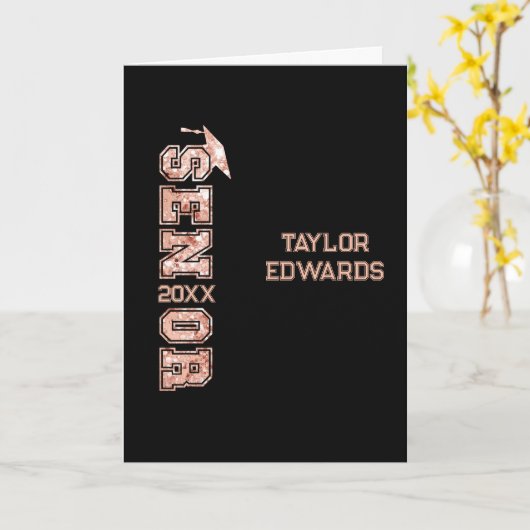 Senior Jaar Afstudeerder Foto Afstuderen Glitter J Kaart (Gele Bloem)