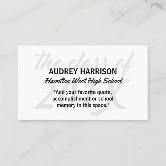 Senior jaar kaart afstuderen naam invoegen grijze contactkaartje (Voorkant)