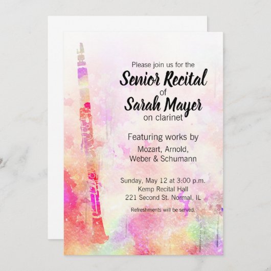 Senior klarinet overweging kleurrijke Waterverf on Kaart (Voorkant / Achterkant)