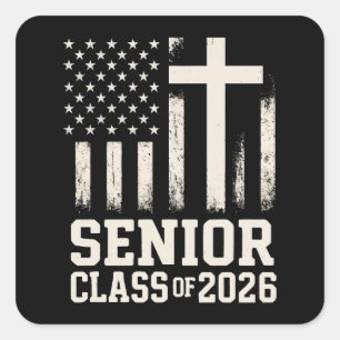 Senior Klas 2026 Kruis Vlag Nederland USA Vierkante Sticker