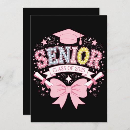 Senior Klasse van 2025 Afstuderen Roze Coquette Bo Kaart (Voorkant / Achterkant)