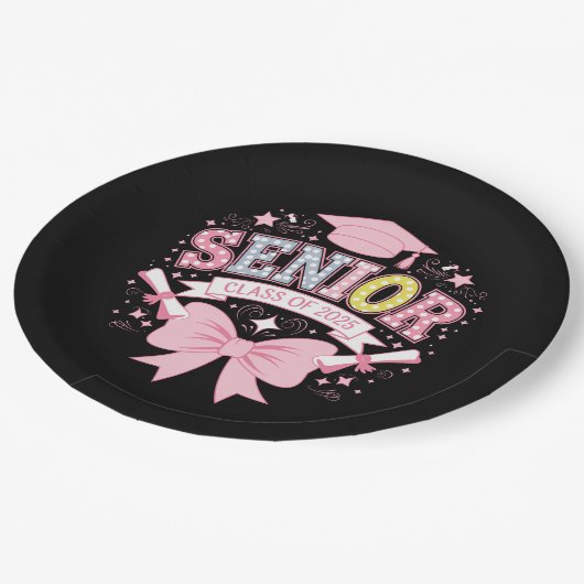 Senior Klasse van 2025 Afstuderen Roze Coquette Bo Papieren Bordje (Gekanteld)