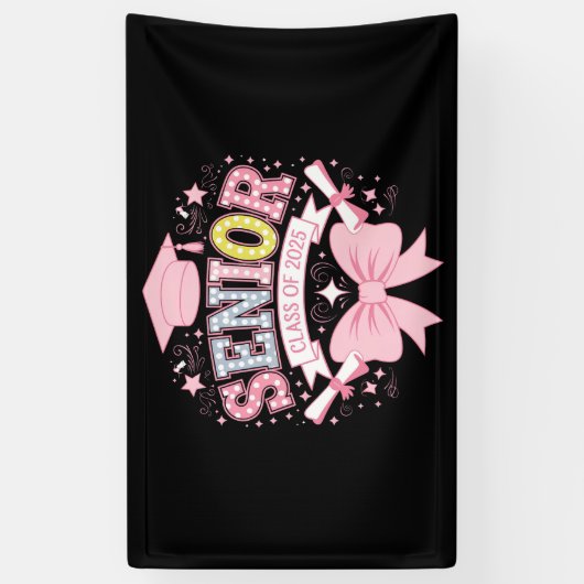 Senior Klasse van 2025 Afstuderen Roze Coquette Bo Spandoek (Verticaal)