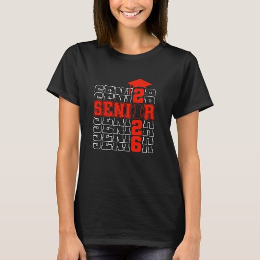 Senior klasse van 2026 Afstuderen 2026 Red Basebal T-shirt (Voorkant)