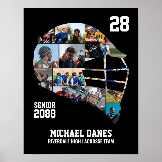 Senior Lacrosse Speler Aangepaste Foto Collage Poster (Voorkant)