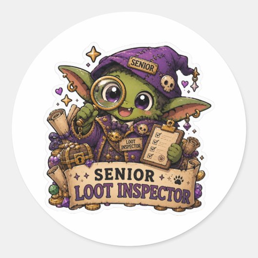 Senior Loot Inspecteur Goblin Sticker | Grappige R (Voorkant)