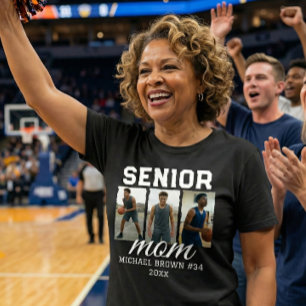 Senior Moeder Basketbal Foto Collage Aangepaste Na T-shirt